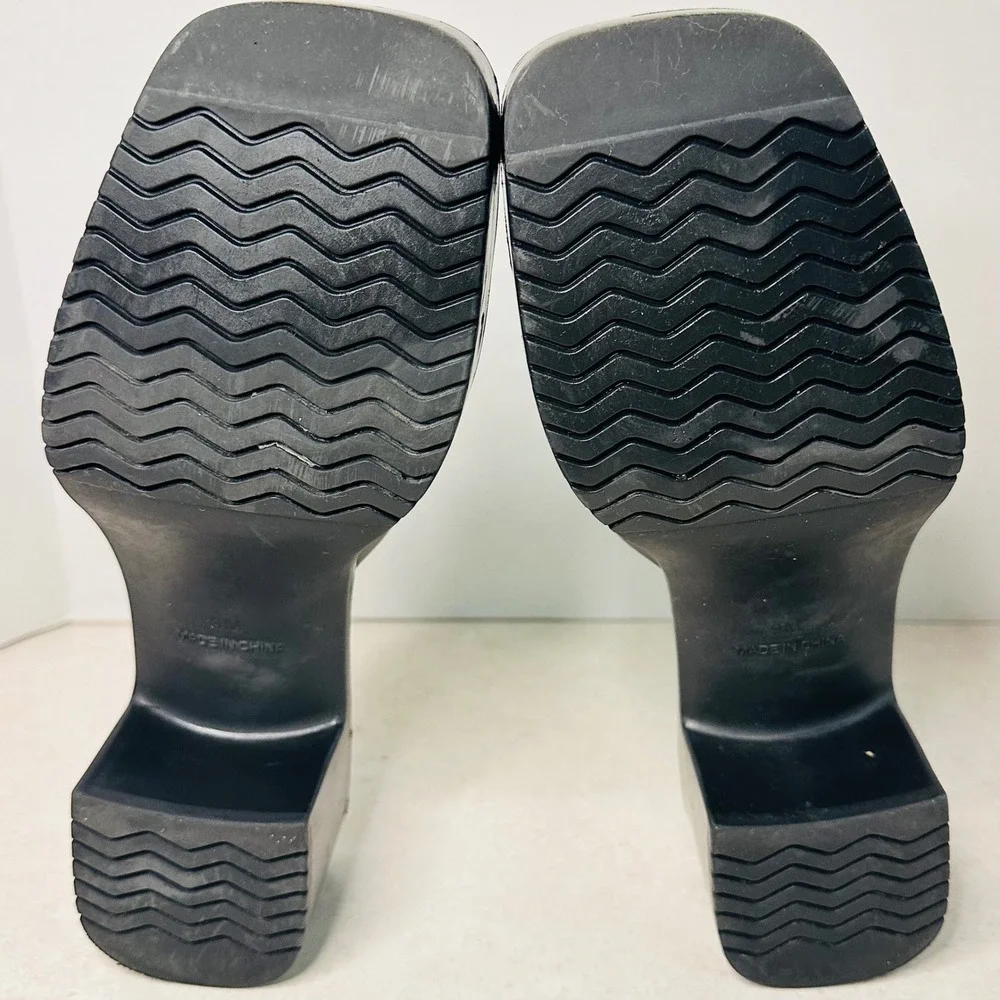 BP Black Jelly Platform Slide Sandals Chain Link Block Heel Square Toe 9M - Picture 6 of 6